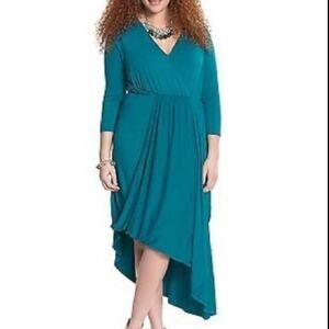 Lane Bryant Asymmetrical Faux Wrap Teal Dress NEW Size 22/24